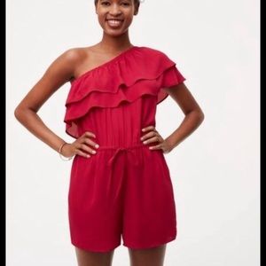NWT Loft one shoulder ruffle romper